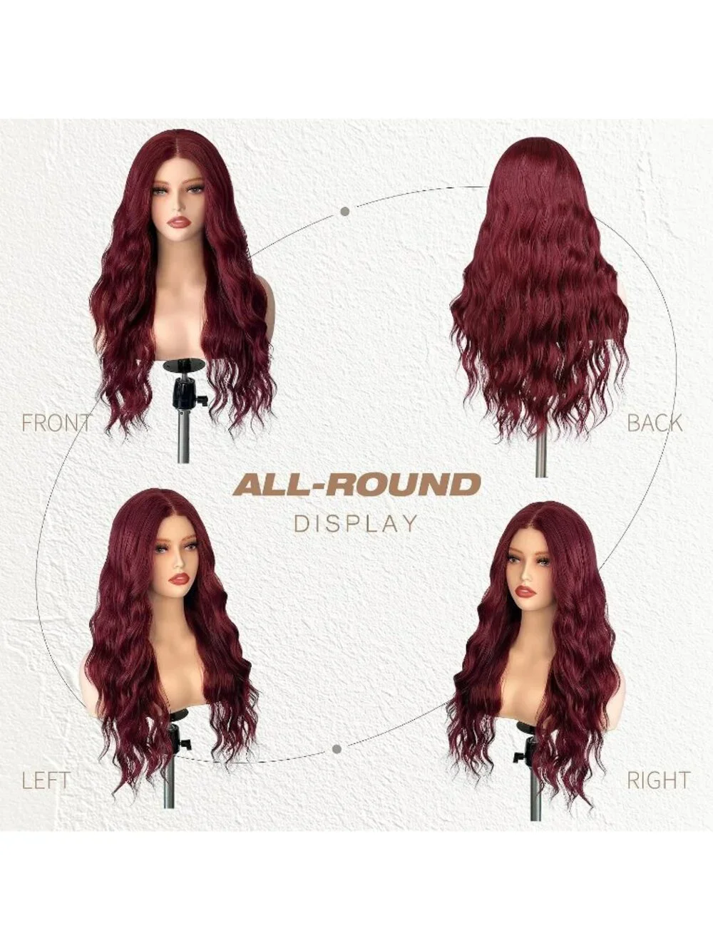Women's Burgundy 26 Inch Long Synthetic Middle Part Lace Front Wavy Wig